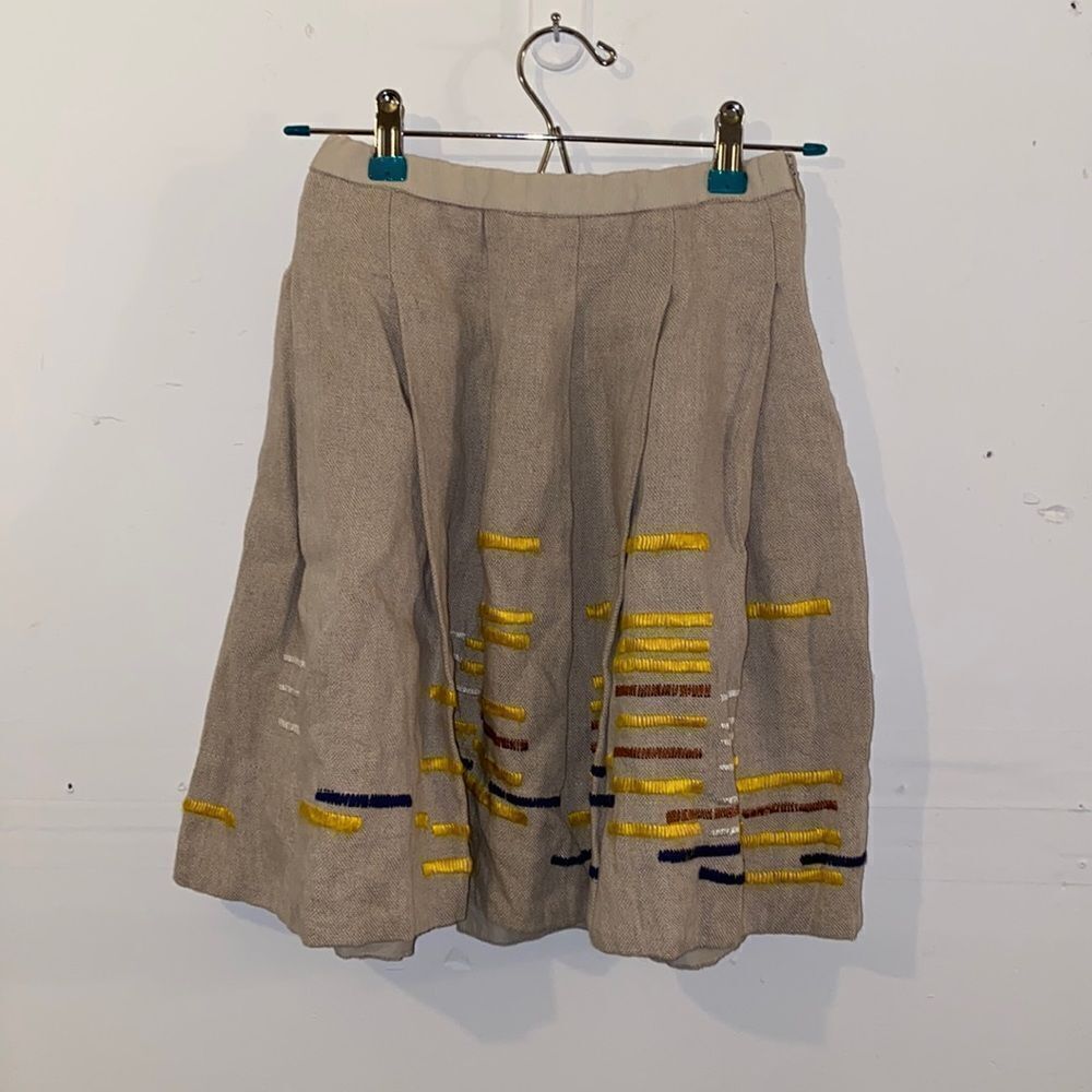 Anthropologie Maeve Embroidered Linen Pleated Skirt Size 0
